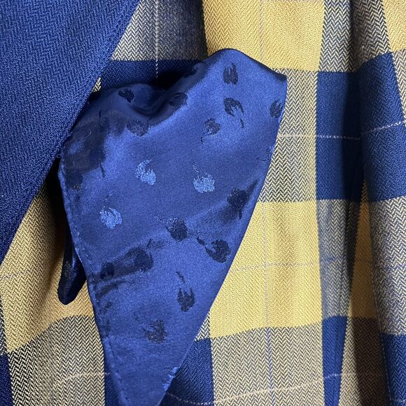 Le Suit Vintage Blue Yellow Oversize Blazer Jacket Pocket Square 23x27 - Picture 6 of 7